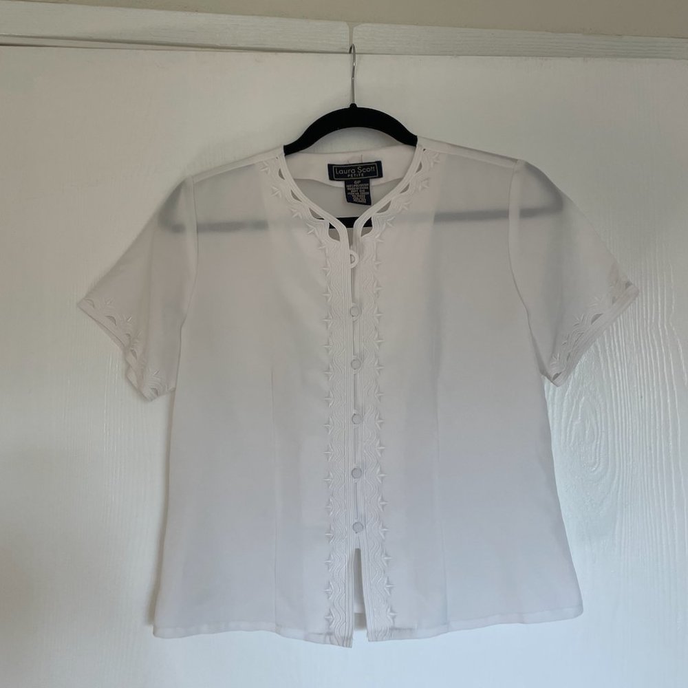 Short Sleeved Lace Trimmed Button Up